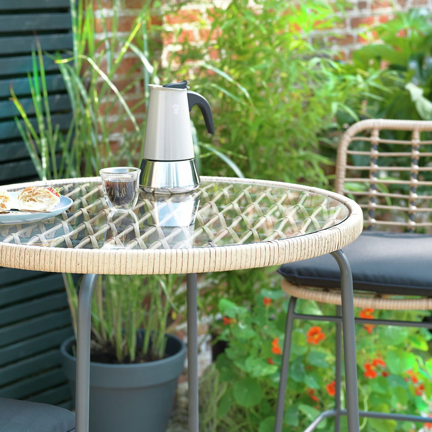 Habitat 2 Seater Bamboo Garden Bar Bistro Set | Outdoor Patio Table Chairs