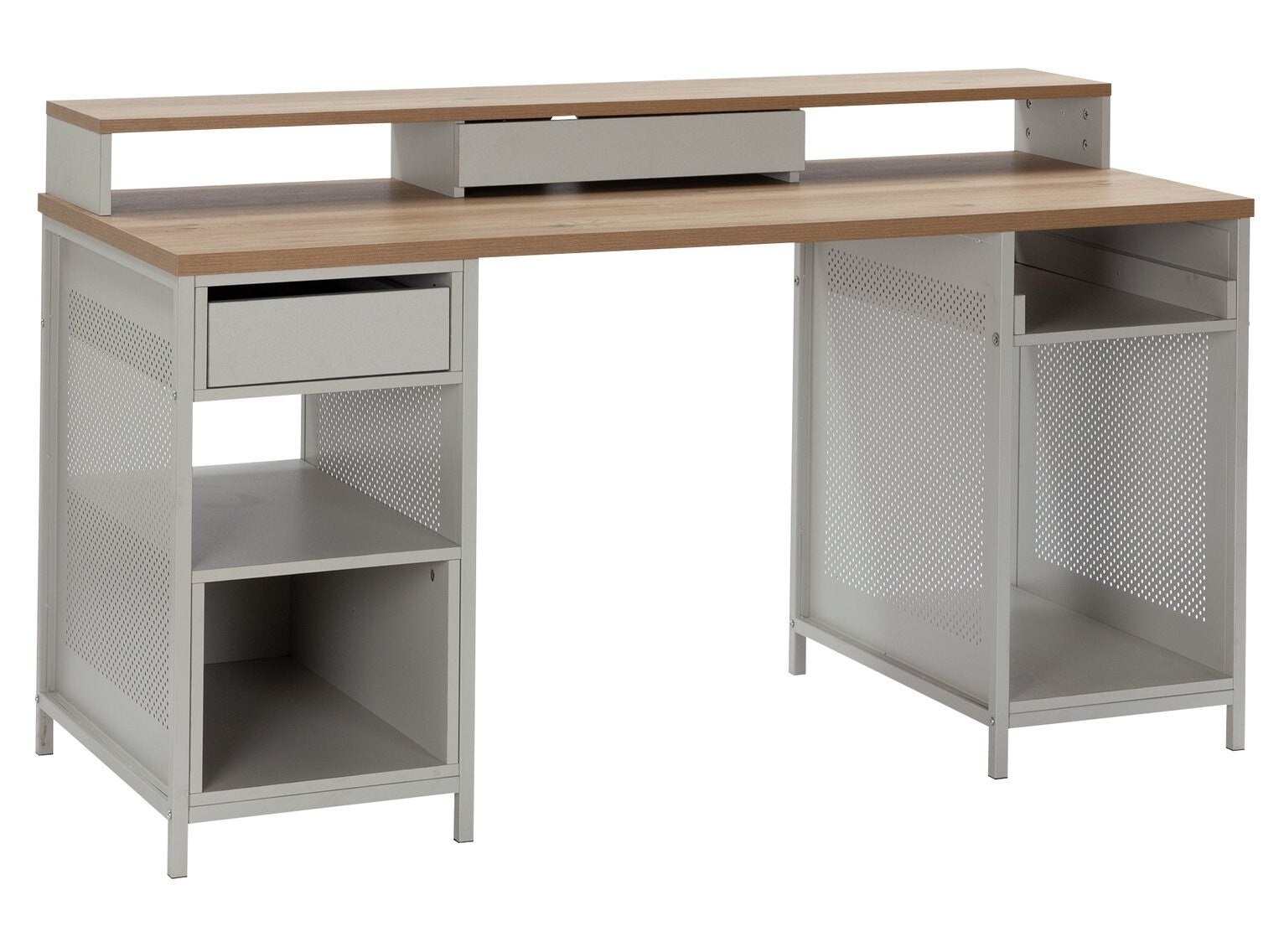 Modular 1 Drawer Gaming Desk - Oak Effect & Grey ( B Grade 46559-46563 -46564)