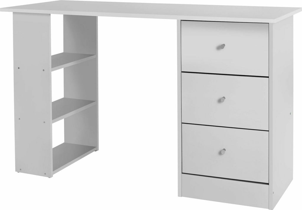 Home Malibu 3 Drawer Office Desk - White | Storage Desk for Home Office or Study