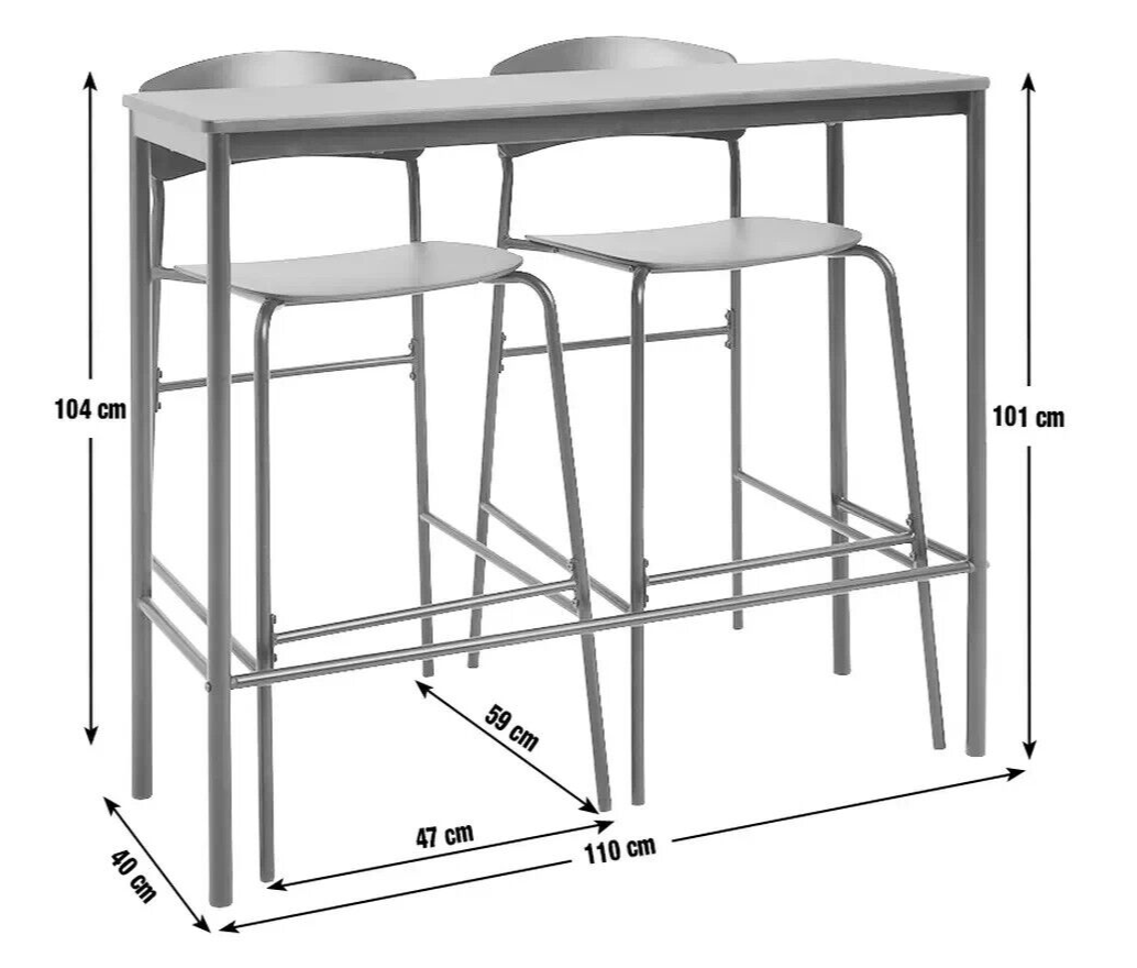Habitat Stella Metal Bar Table & 2 Black Bar Stools ( B Grade 19540 - 19543 )