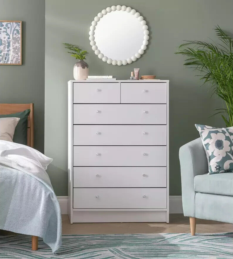 Malibu 5 Wide 2 Narrow Drawer Chest - White ( B Grade )