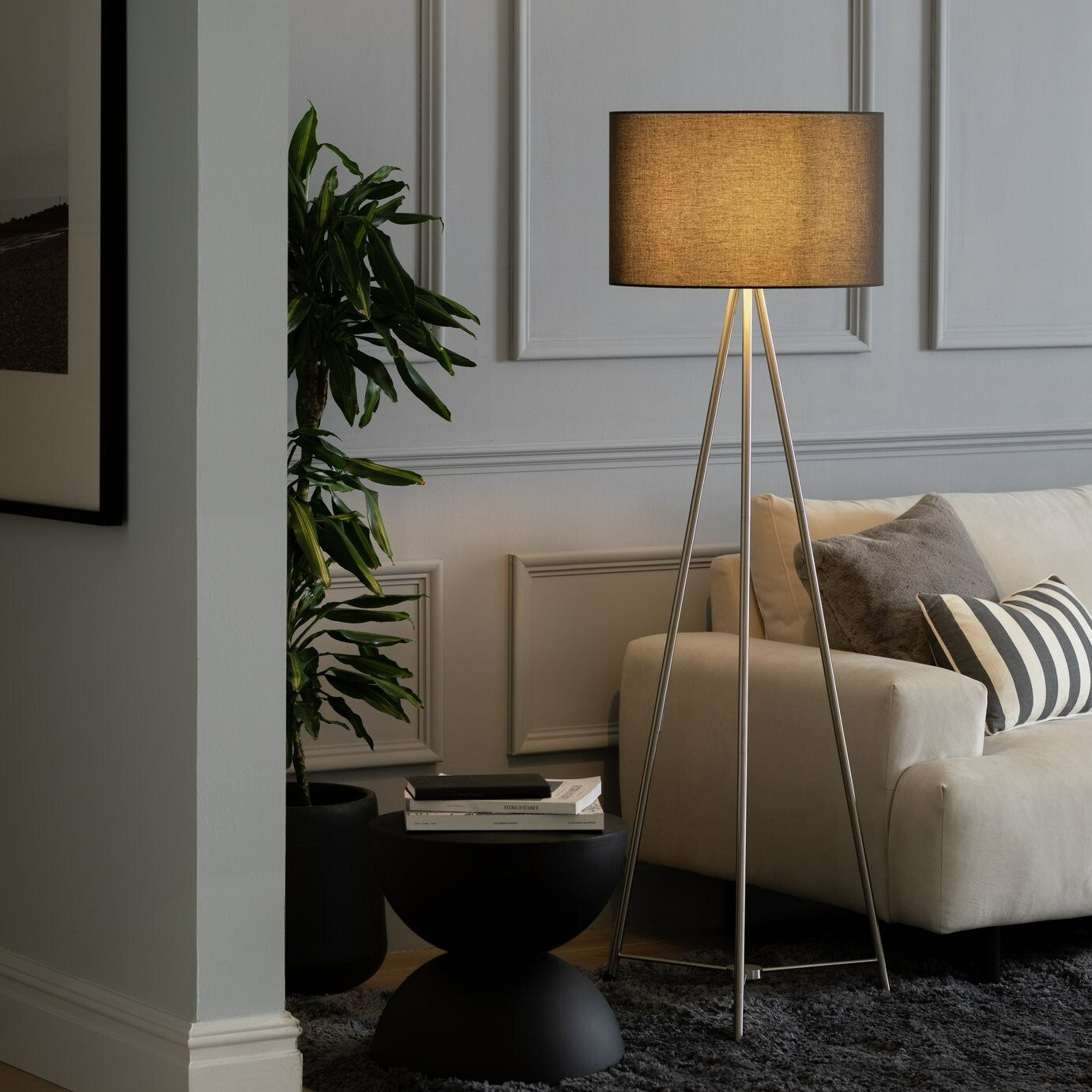 Habitat Leone Brushed Tripod Floor Lamp - Chrome & Grey