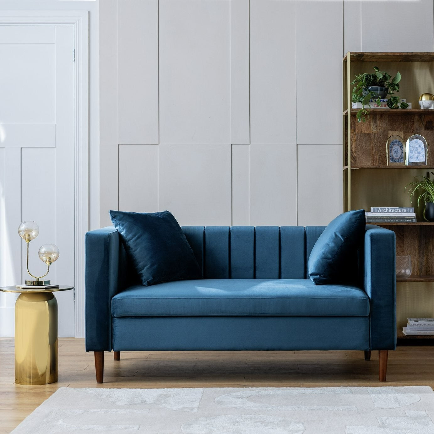 Everly Velvet 2 Seater Sofa - Blue