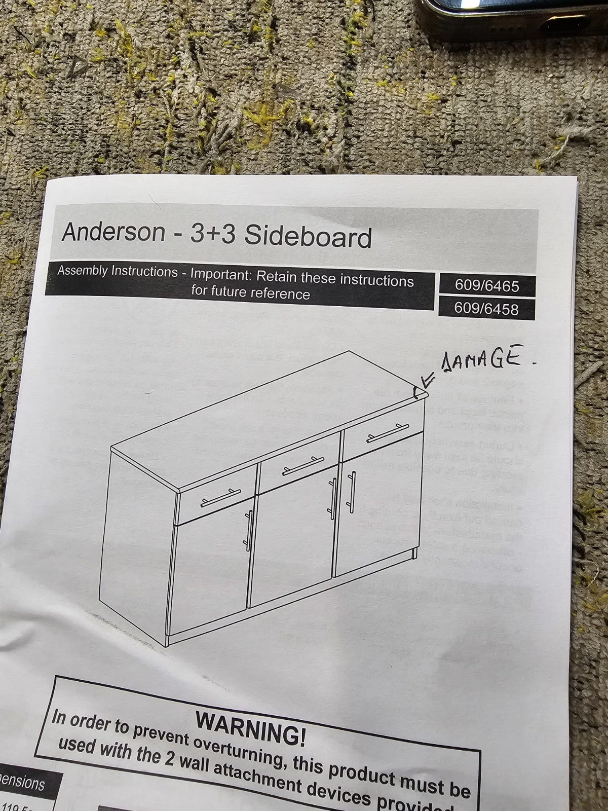 Anderson 3 Door 3 Drawer Sideboard - Black ( B Grade 68181 - 68182 )