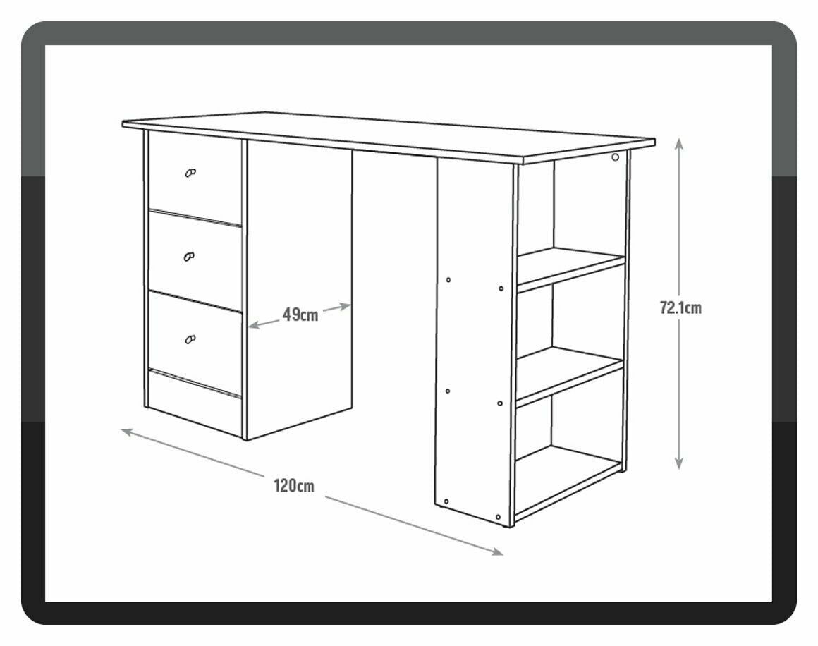Home Malibu 3 Drawer Office Desk - White | Storage Desk for Home Office or Study