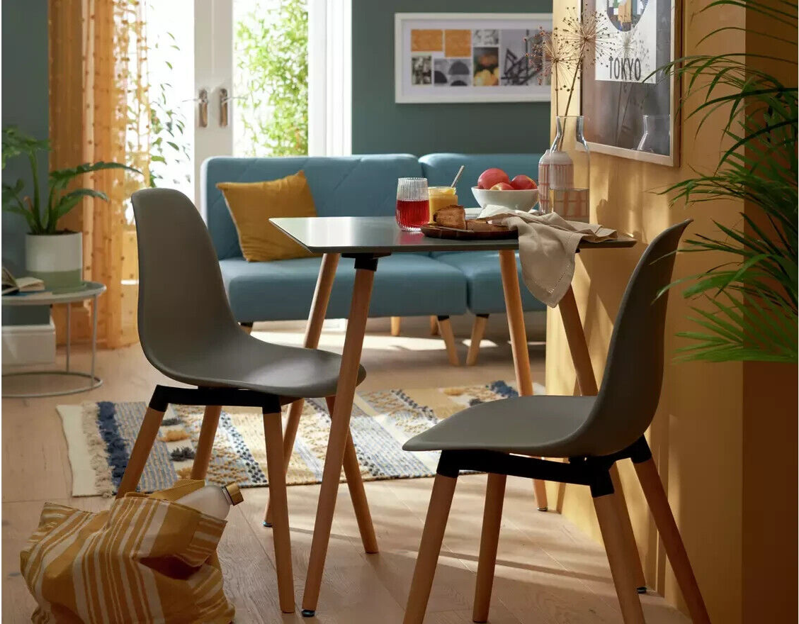 Habitat Berlin Modern Dining Table and 2 Chairs Square in Grey