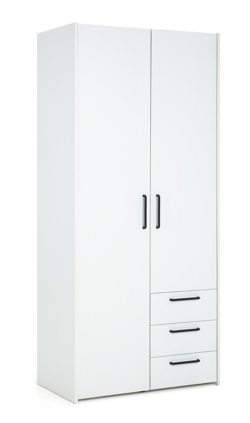 Oldham 2 Door 3 Drawer Wardrobe - White | Double door wardrobe white