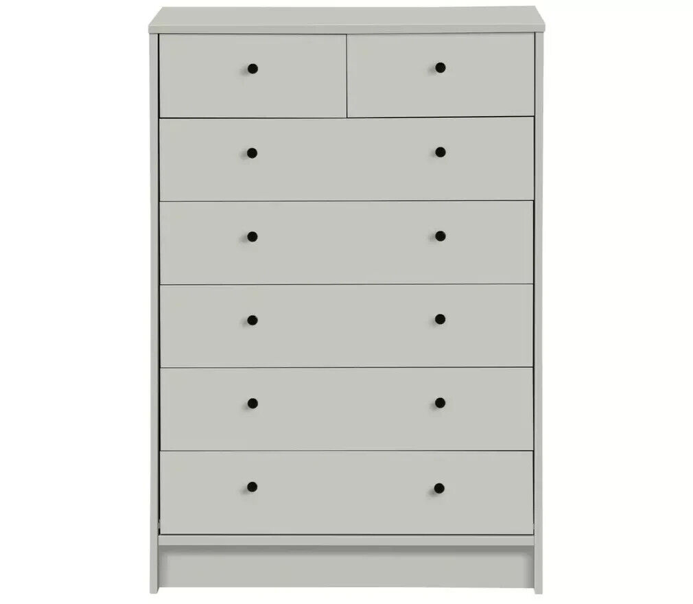 Malibu Modern 7 Drawer Chest Of Drawers Storage Cabinet For Bedroom - Soft Grey