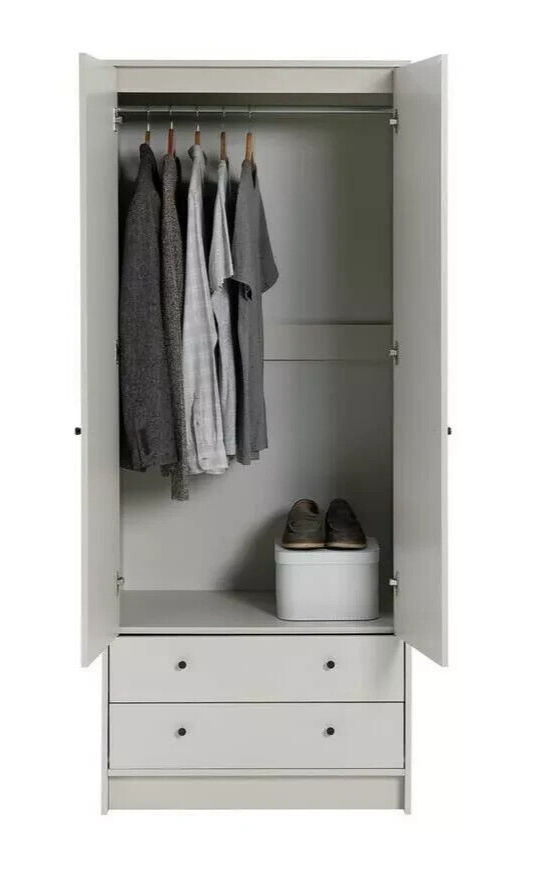 Malibu 2 Door 2 Drawer Wardrobe - Soft Grey