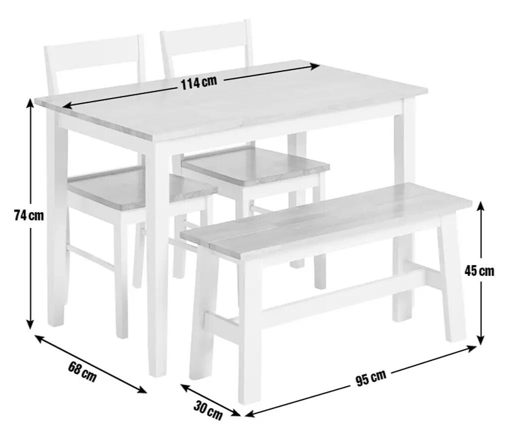 Chicago Solid Wood Table 2 Chairs & Bench