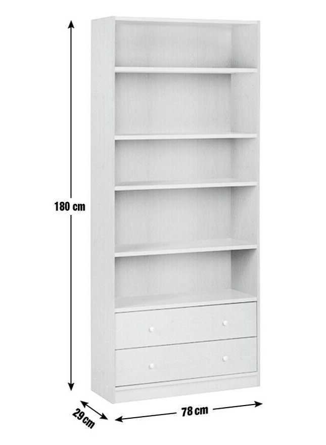 Maine 5 Shelf Bookcase With 2 Drawers Storage Unit Display Cabinet - Oak Effect
