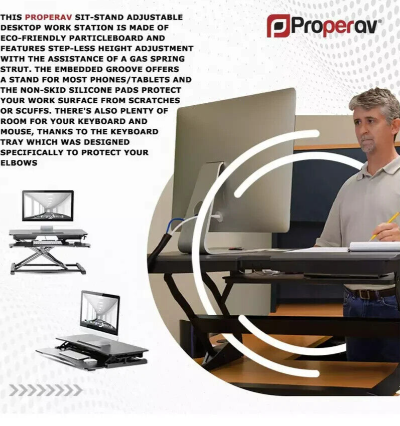 ProperAV Two-Tier Stand-Up Desk Workstation - Black ( B Grade 19232 )
