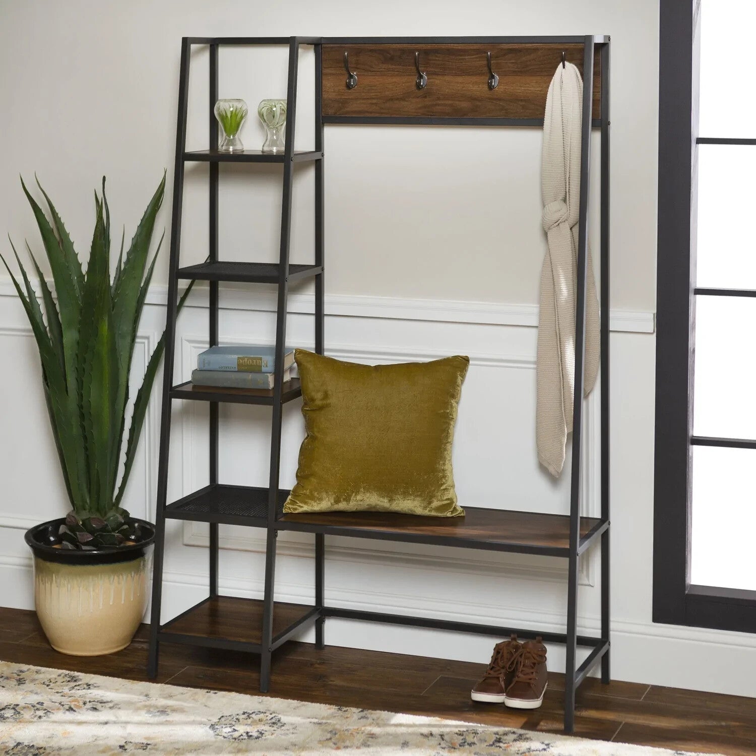 Walker Edison Peyton Hall Tree with Storage - Walnut