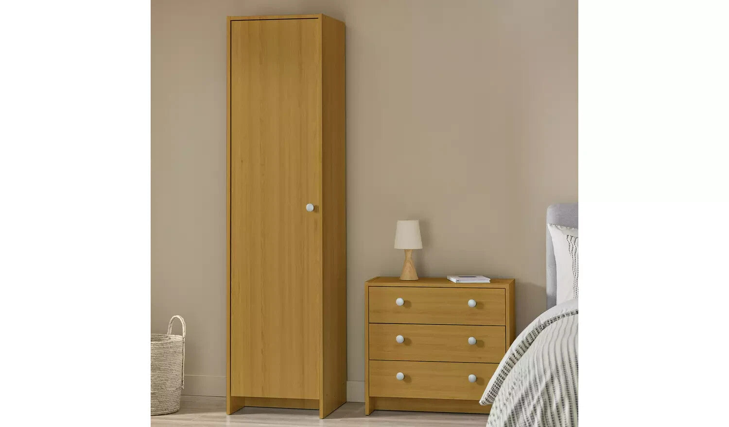 Seville 2 Piece 1 Door Wardrobe Set - Oak