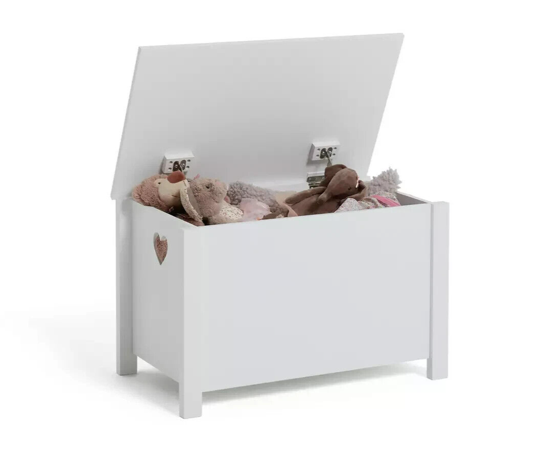 Mia Toy Box - White | Kids Storage Chest with Lid and Heart Cut-Out