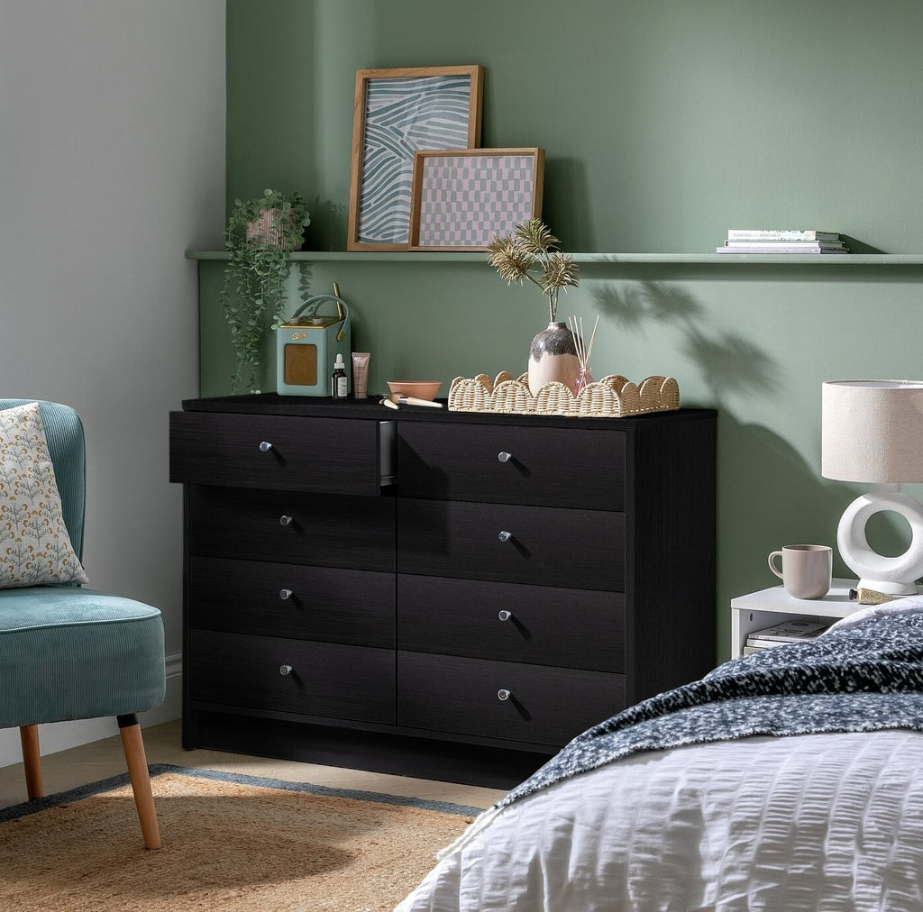 Home Malibu 8 Drawer Chest - Black Oak Effect