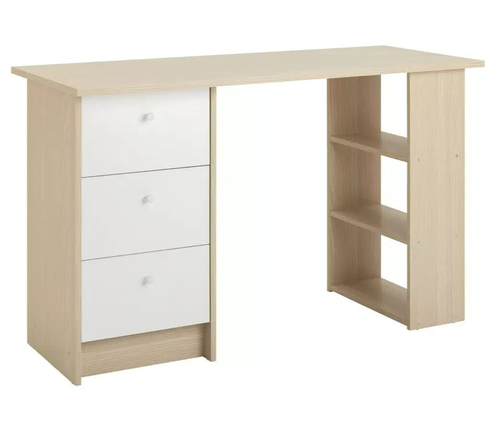Kids Malibu 3 Drawers Desk - White and Acacia