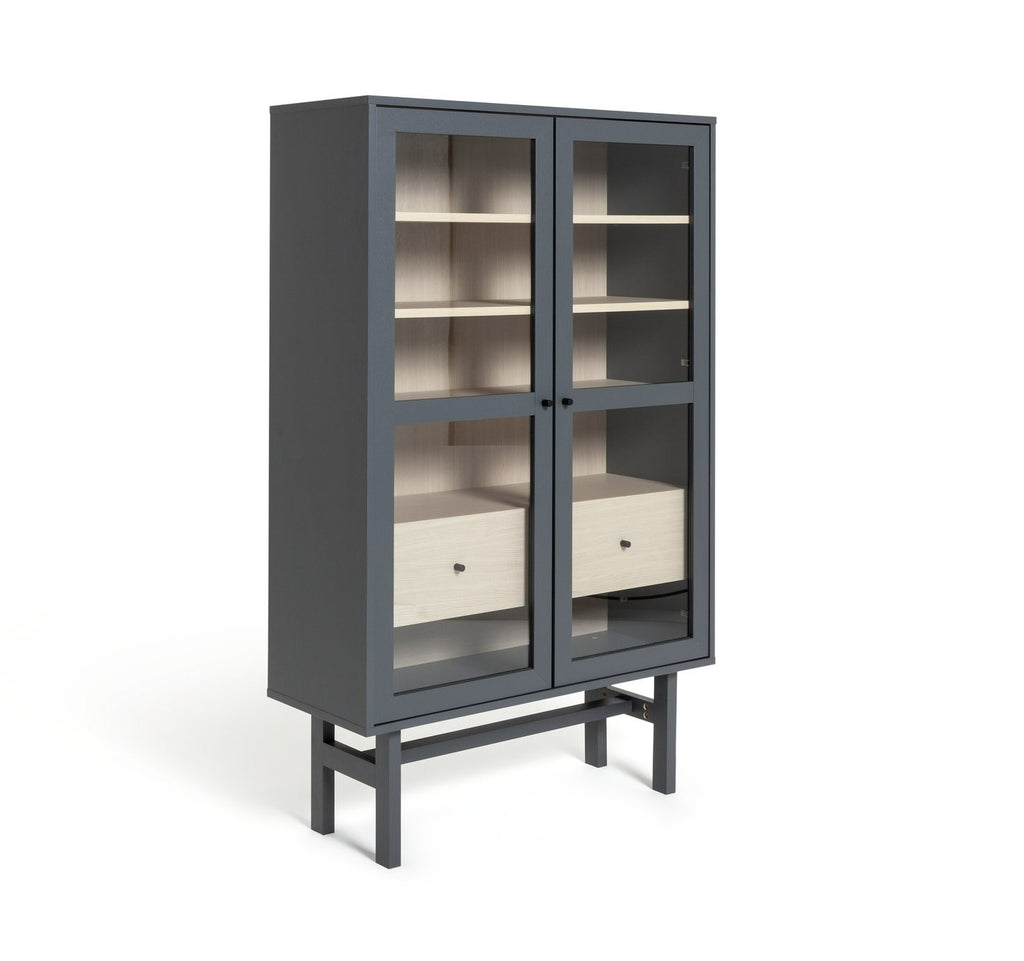 Jadon 2 Door Glass Display Cabinet - Dark Grey | tall glass cabinet