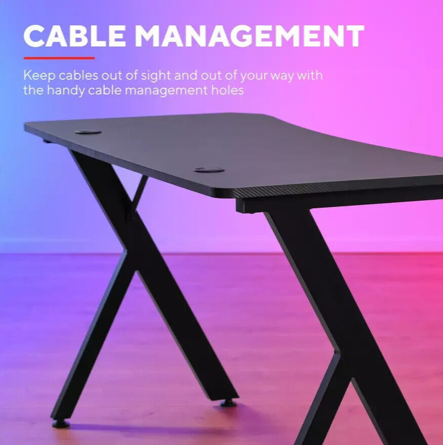 Trust GXT700 Omnius Gaming Desk - Black | Gaming Table Cup Holder Headset Hook