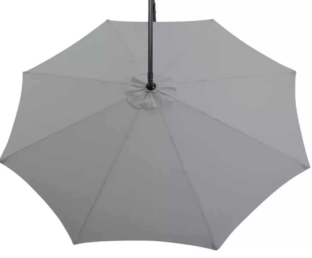 Home 3m Overhanging Garden Parasol - Grey | Outdoor Patio Shade Sun Umbrella