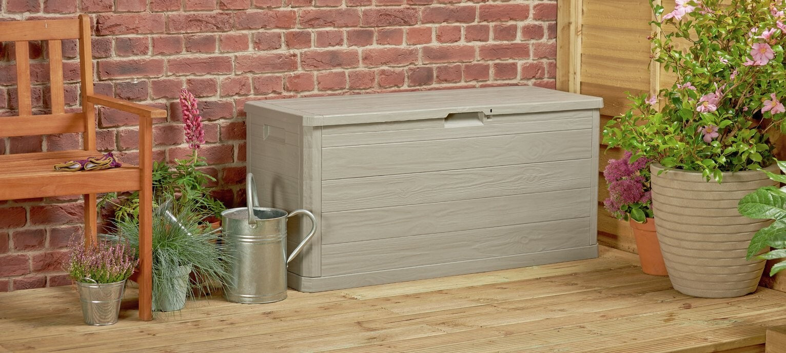 Toomax 280L Wood Effect Garden Storage Box - Grey