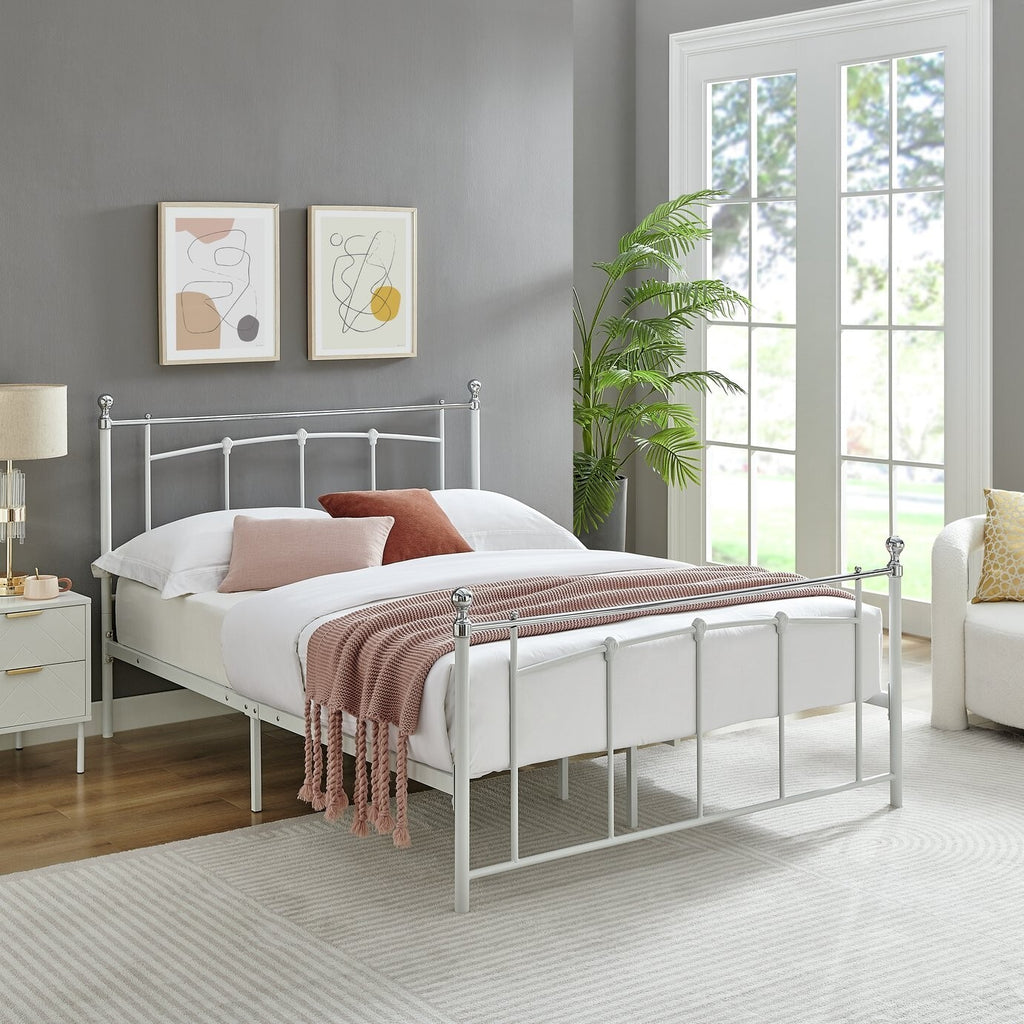 Yani Small Double Metal Bed Frame - White | Classic  Underbed Storge