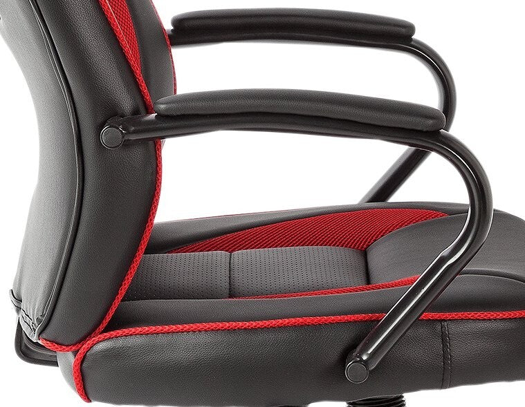 Faux Leather Mid Back Gaming Chair - Red & Black