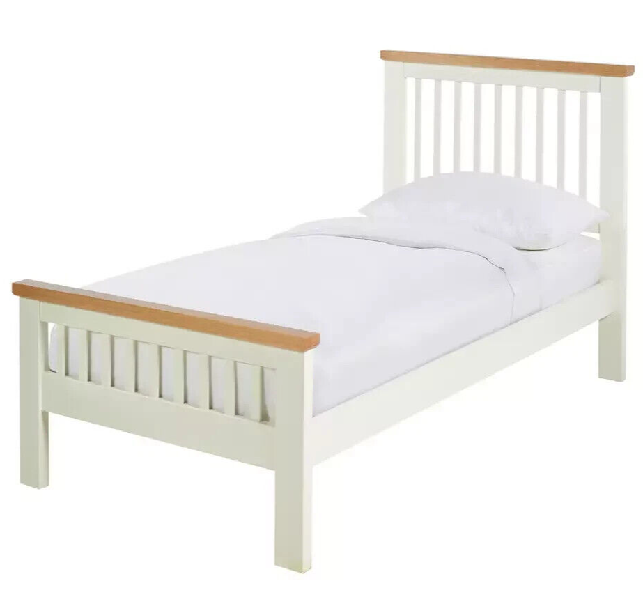 Aubrey Single Wooden Bed Frame Two Tone | Shaker Style Solid Pine Cream Oak