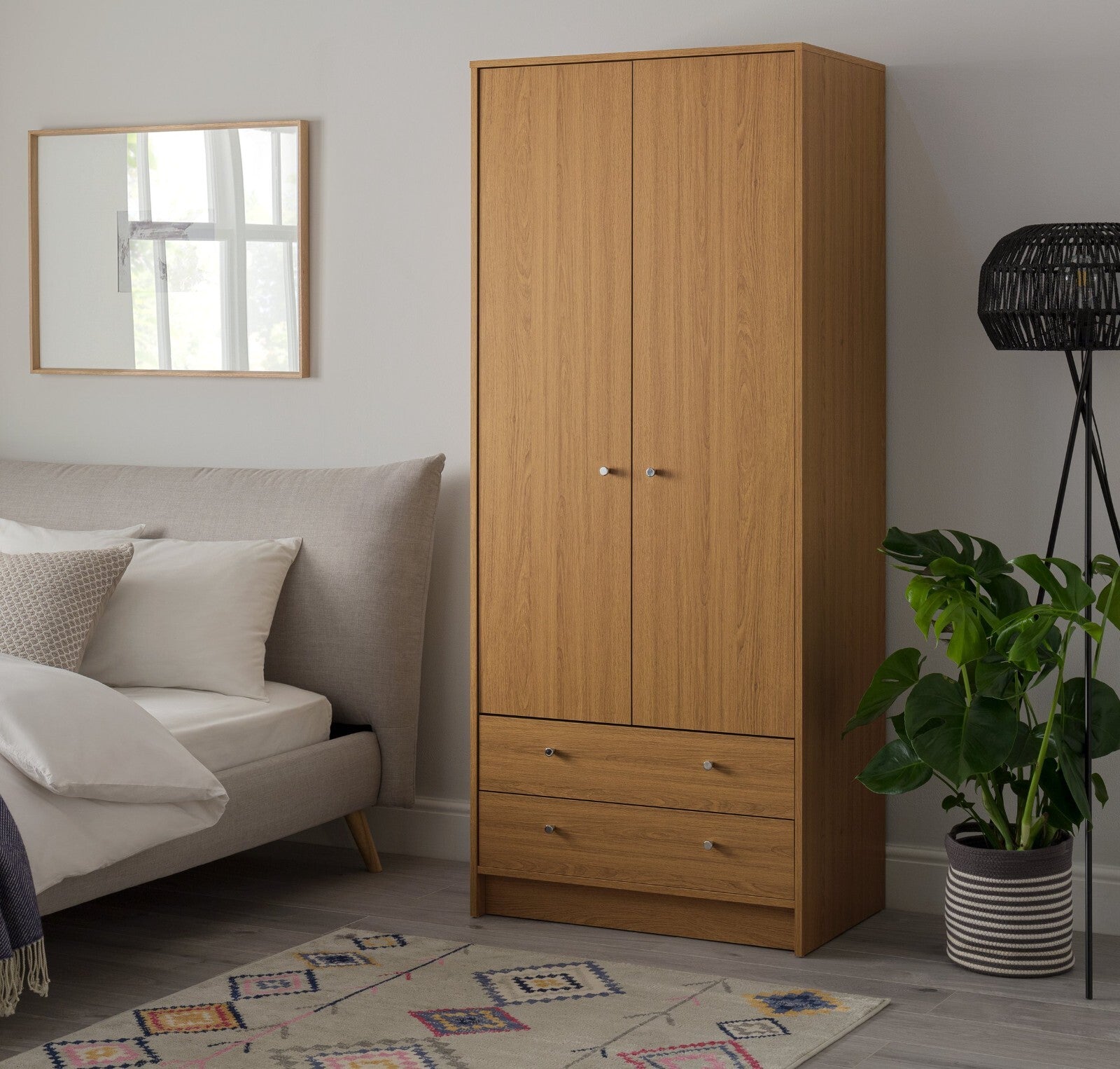Malibu 2 Door 2 Drawer Wardrobe - Oak Effect ( B Grade )