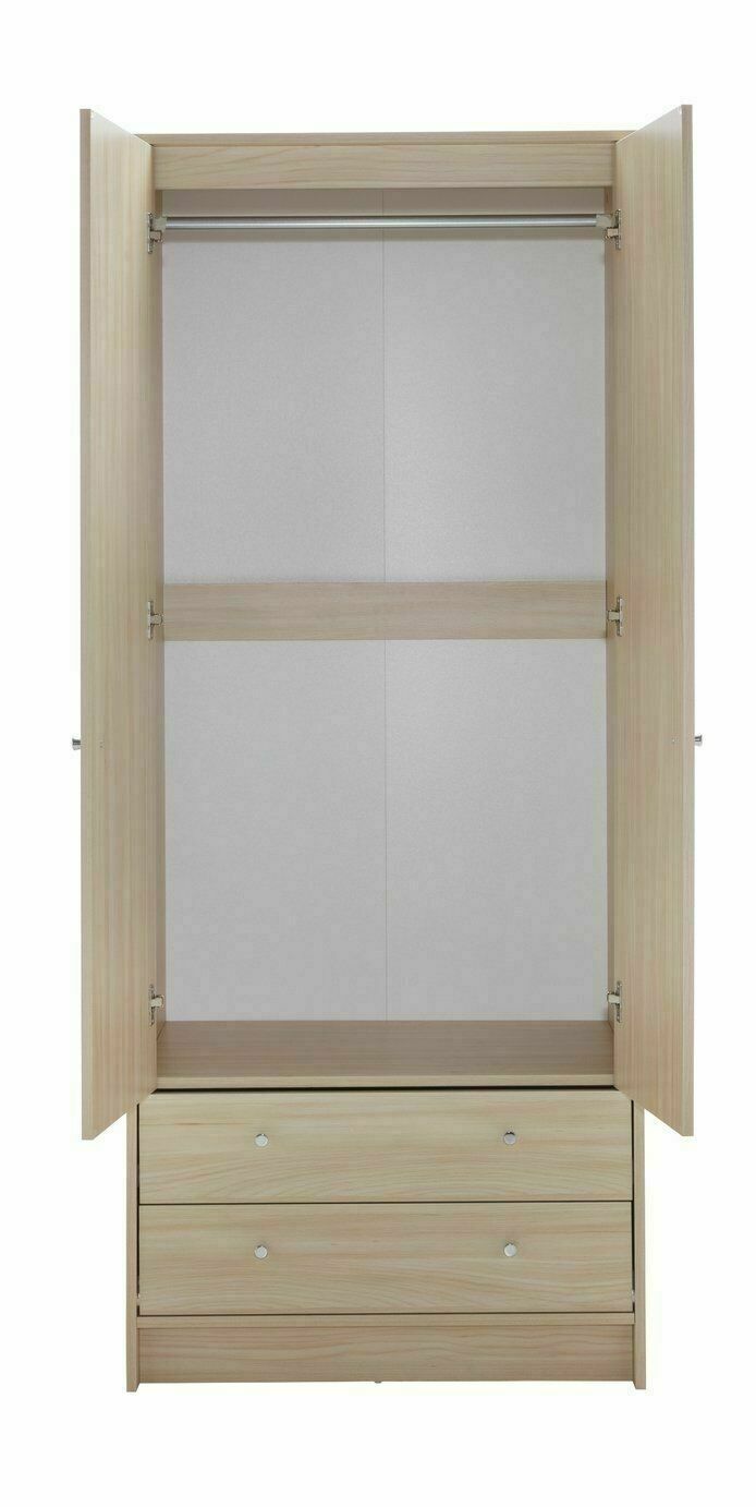 Malibu 2 Door 2 Drawer Wardrobe - Beech Effect |Bedroom Storage Unit for Clothes