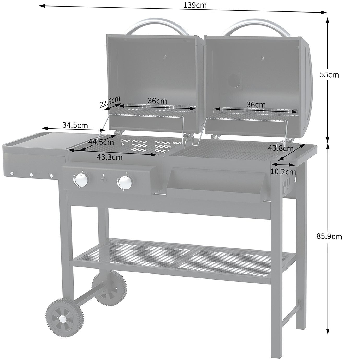2 Burner Gas And Charcoal BBQ