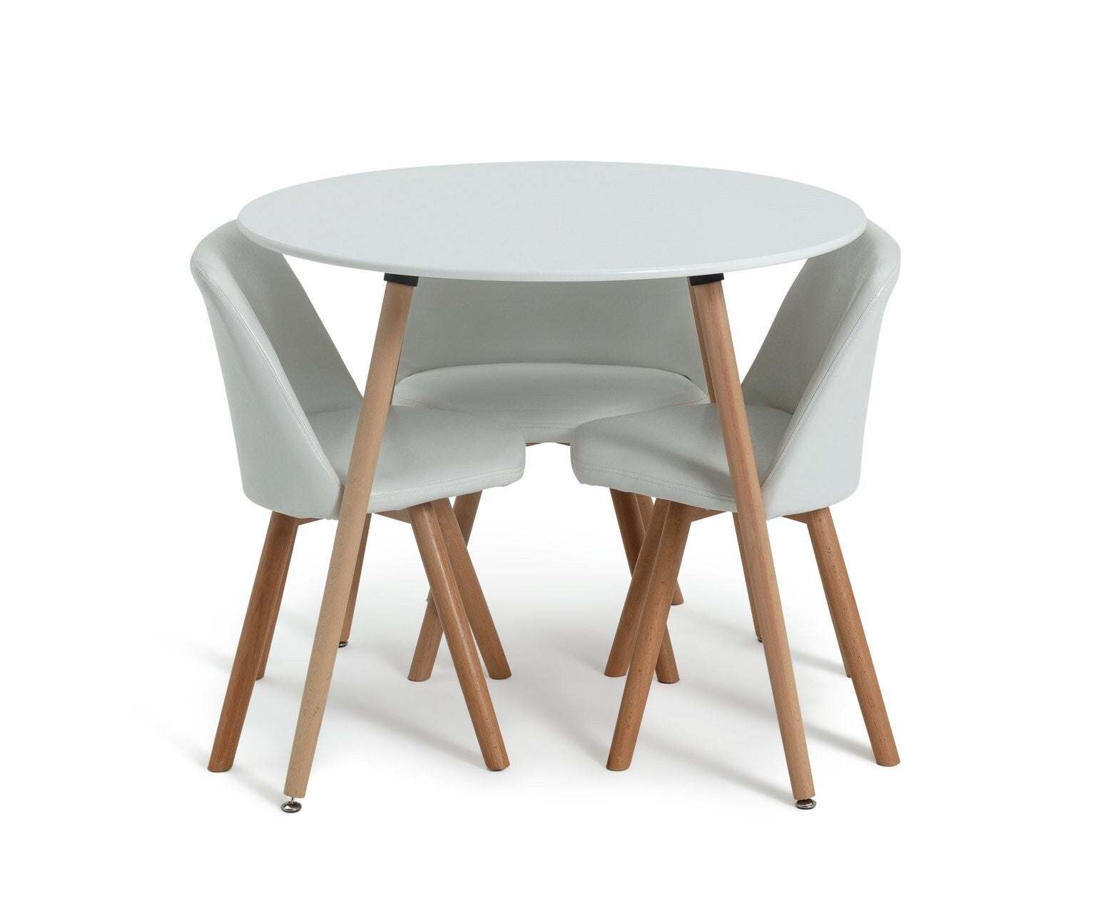 Habitat Quattro Modern Round Dining Table and 4 Chairs in White Faux Leather