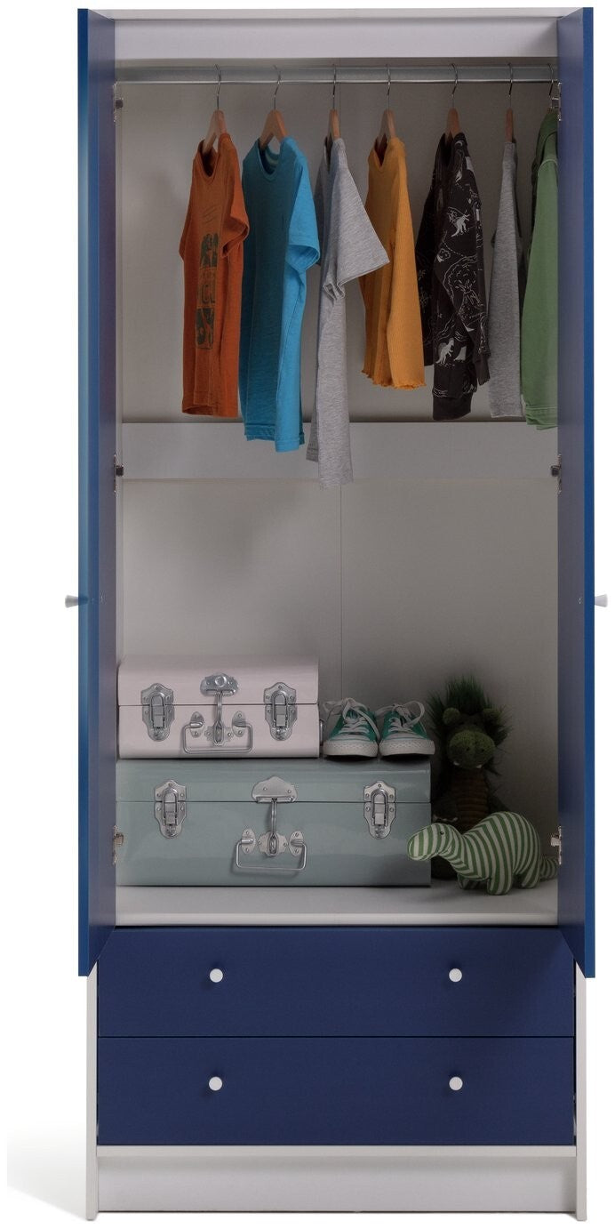 Malibu Kids 2 Door 2 Drawer Wardrobe White & Blue ( B Grade 32814 )