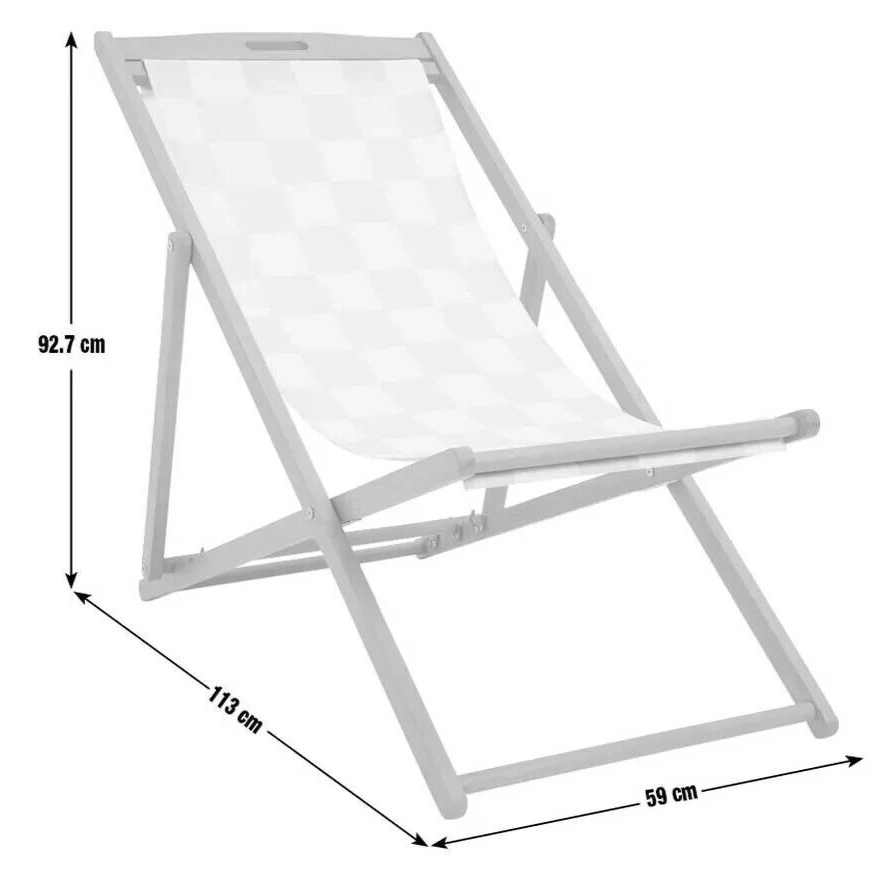 Habitat Folding Wooden Garden Deck Chair- Cream & White