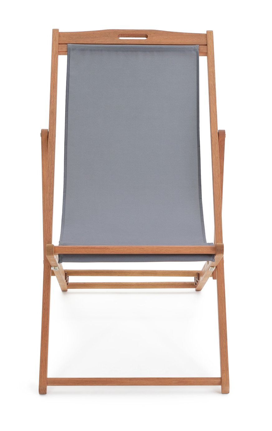 Habitat Folding Wooden Garden Deck Chair - Charcoal | Comfortable Outdoor Patio