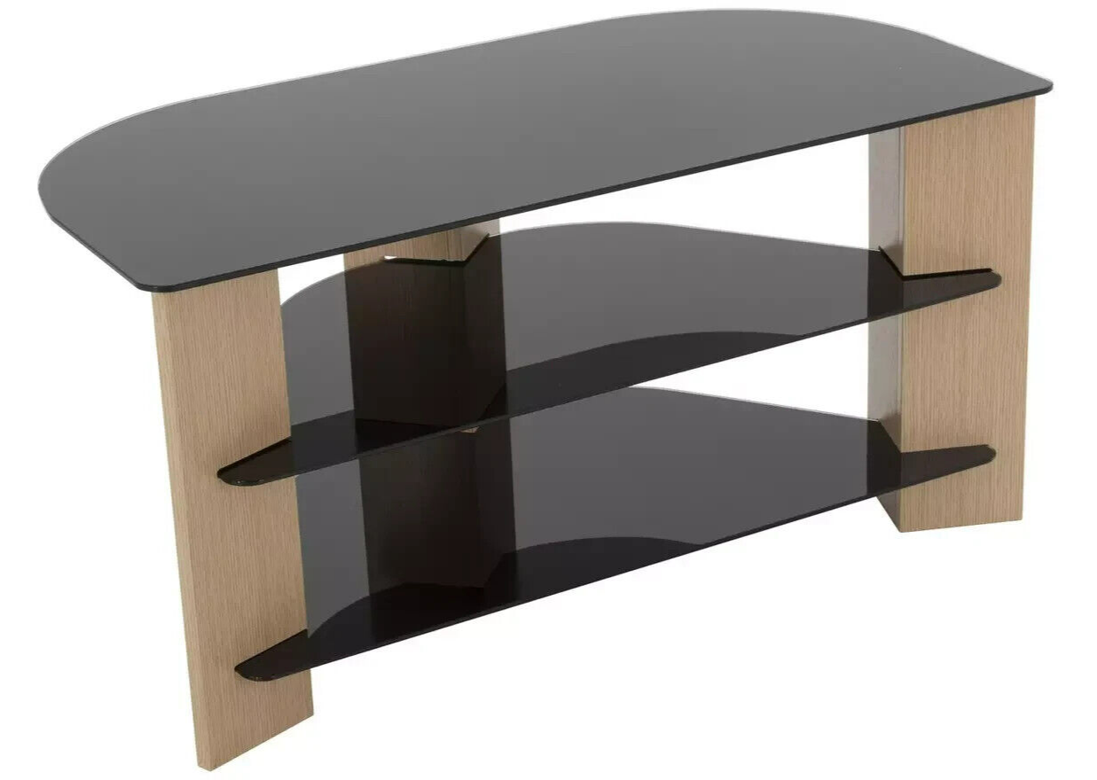 AVF Corner TV Stand With Storage Oak Eff Up to 42 Inch TV Unit Glass Black 90cm