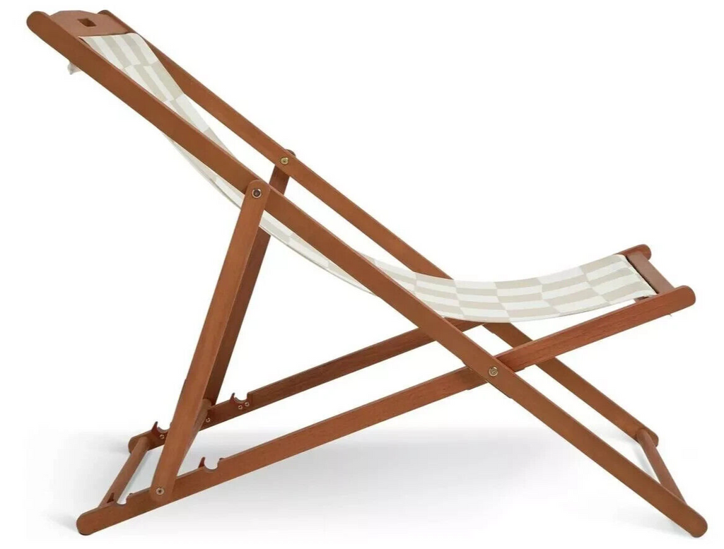 Habitat Folding Wooden Garden Deck Chair- Cream & White