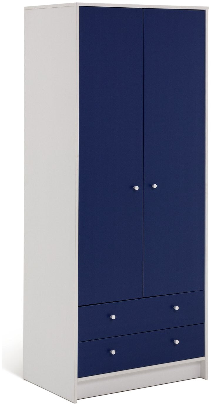 Malibu Kids 2 Door 2 Drawer Wardrobe White & Blue ( B Grade 32814 )