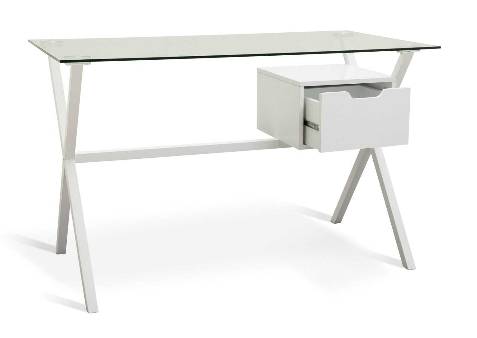 Habitat Dria 1 Drawer Office Desk White | Modern Glass Top Steel Frame Home Work