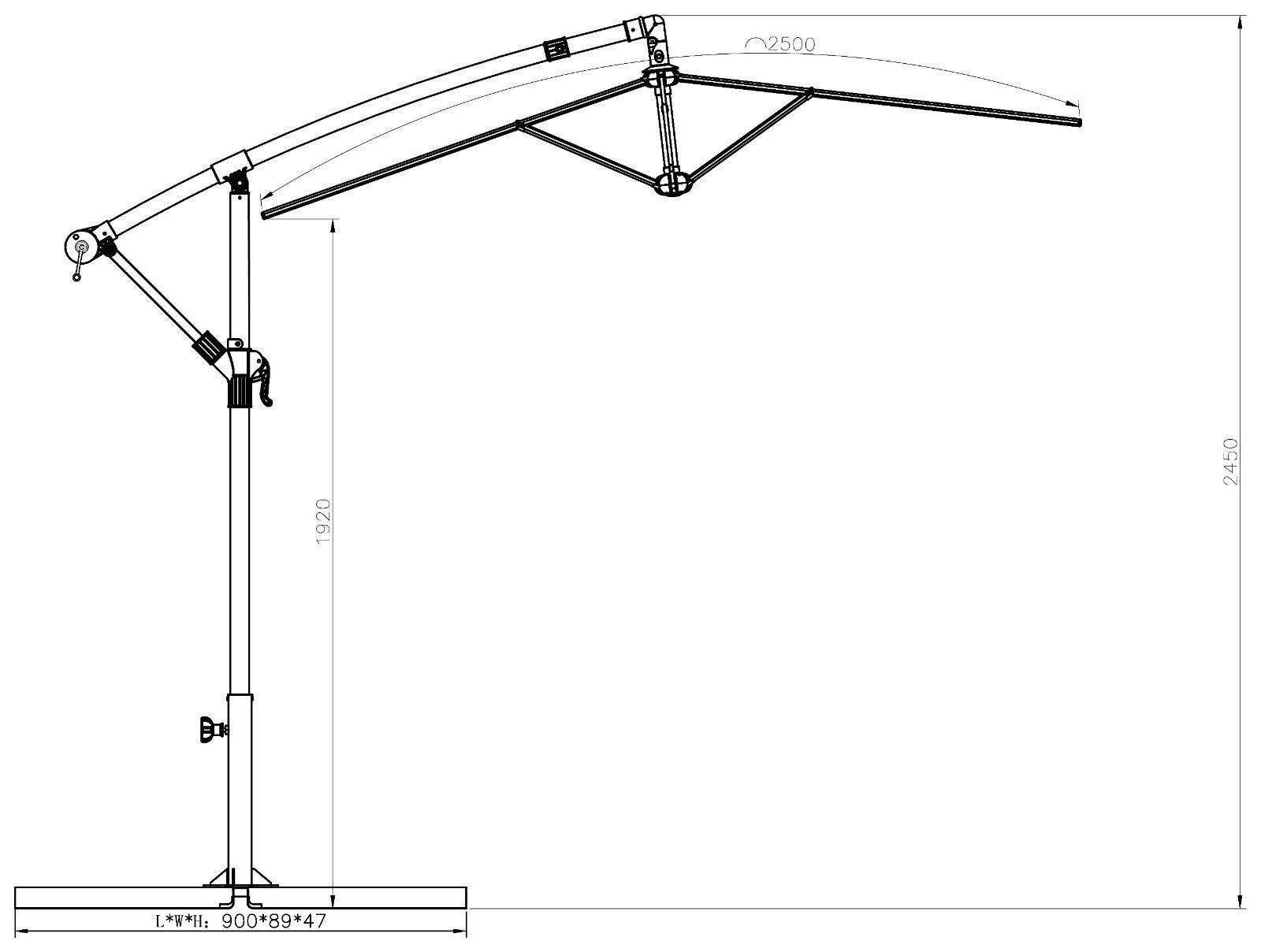 2.5m Overhanging Garden Parasol - Black ( B Grade 11826 )