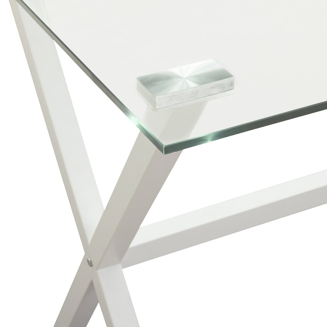Habitat Dria 1 Drawer Office Desk White | Modern Glass Top Steel Frame Home Work