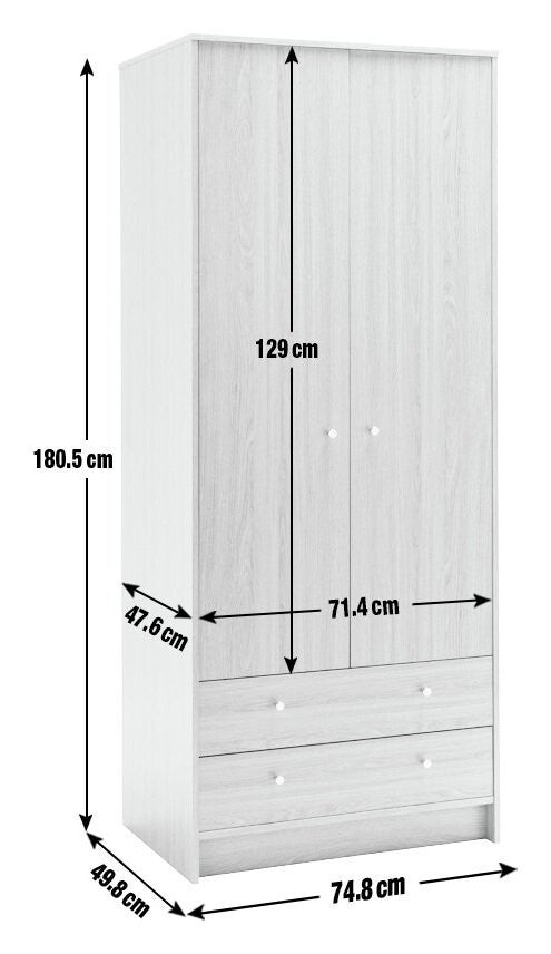 Malibu 2 Door 2 Drawer Wardrobe - Oak Effect ( B Grade )