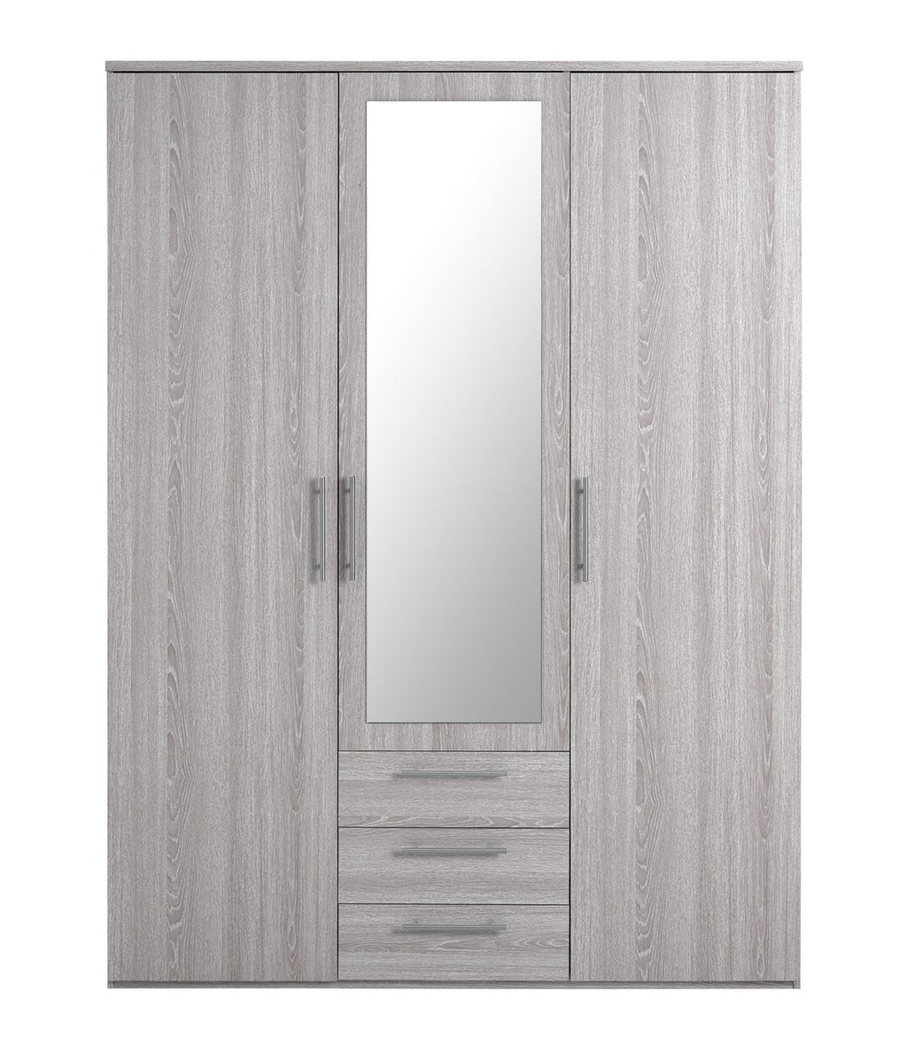 Home Brisbane 3 Door 3 Drawer Wardrobe – GreyOak | Wardrobe with storage