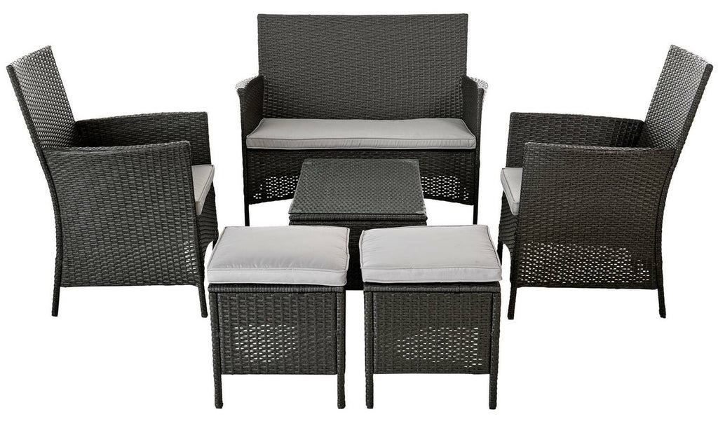 Home 6 Seater Rattan Effect Garden Sofa Set- Dark Grey | Outdoor Patio Furniture