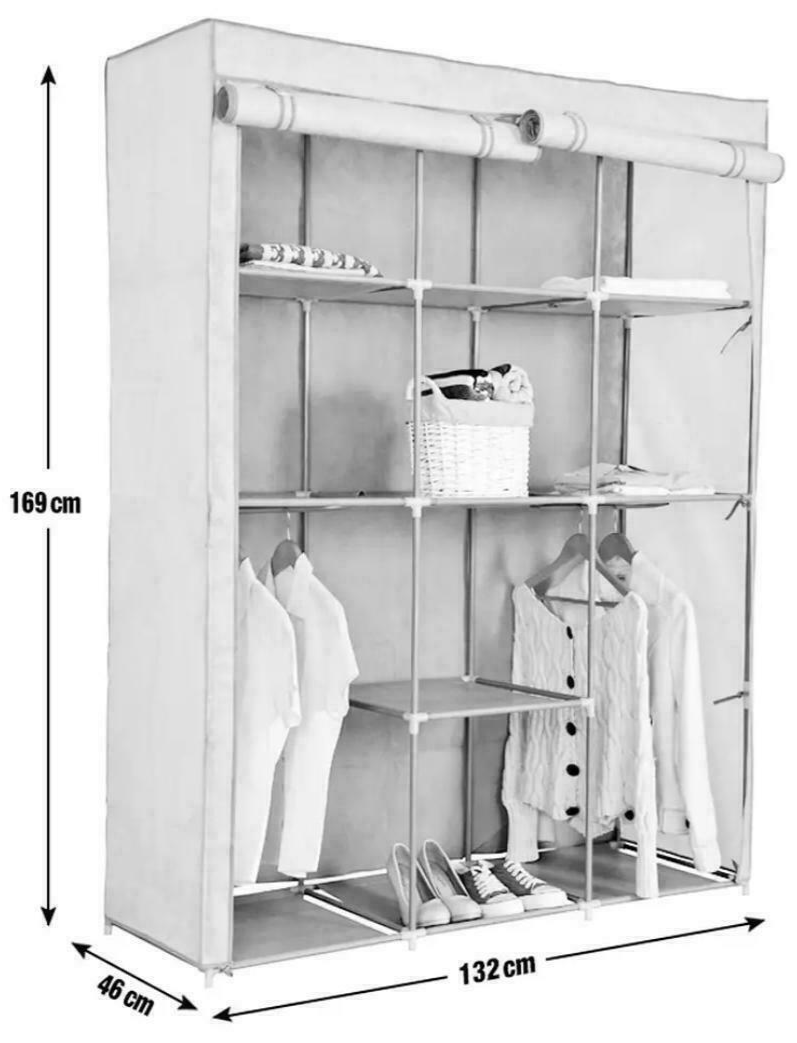 Dbl Modular Metal Framed Fabric Wardrobe - Jute | Jute Fabric Wardrobe Storage