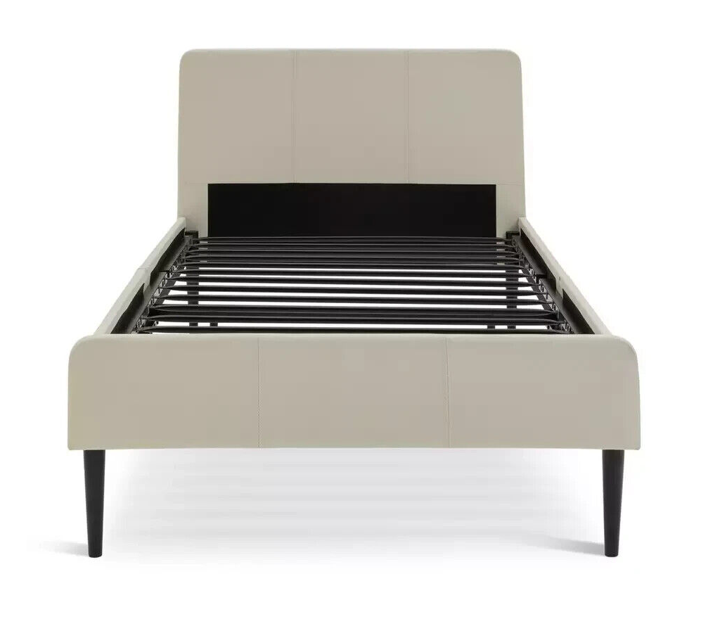 Kristopher Single Fabric Bed Frame - Cream | Upholstered Linen Look, Black Metal