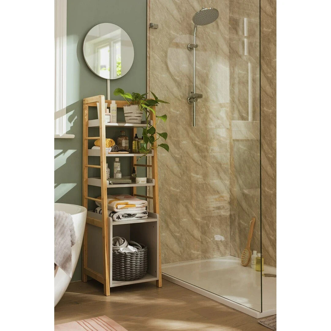 Habitat Bamboo Mirrored Tallboy - Grey