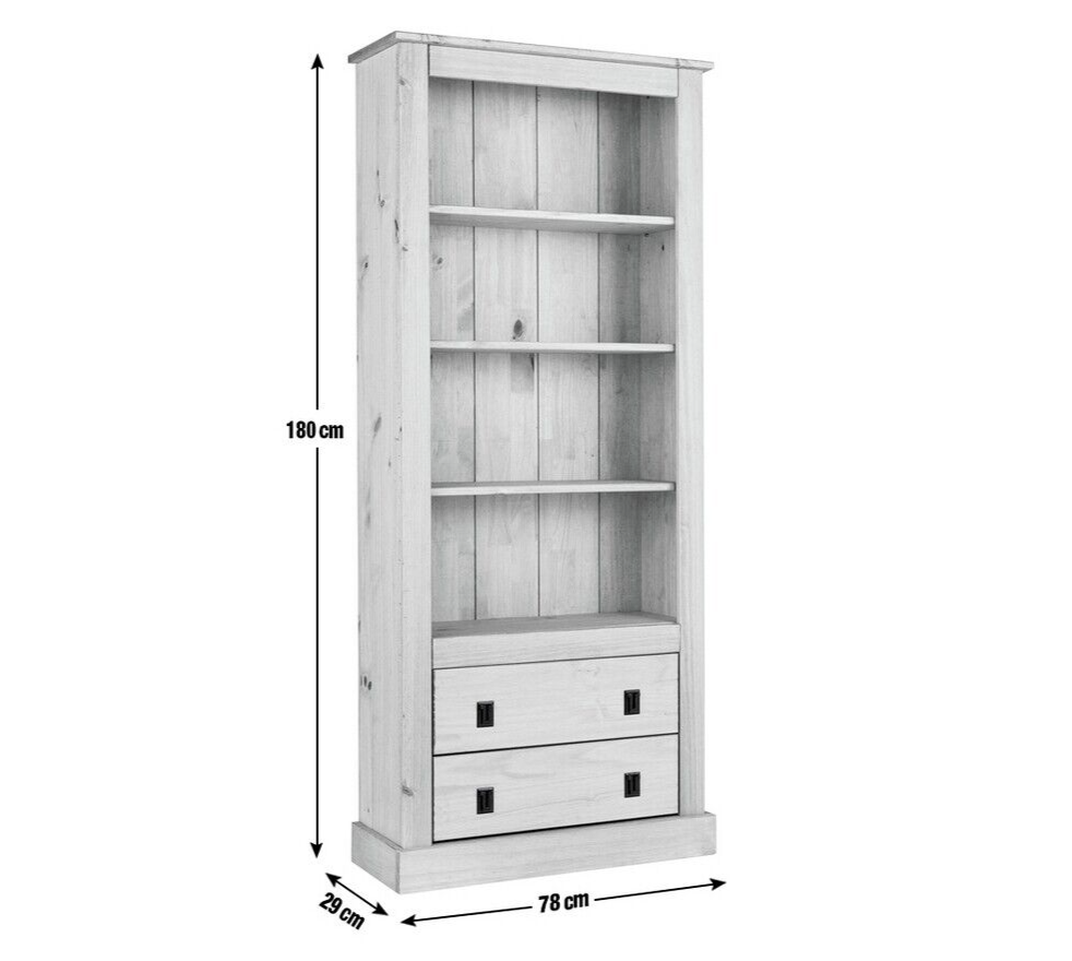 Solid Pine 2 Drawer Tall Bookcase