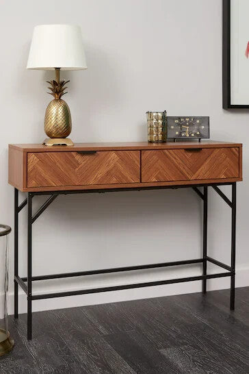 Lloyd Pascal Dark Chevron 2 Drawer Console Table - Brown