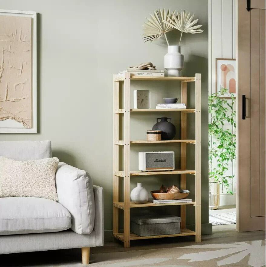 Home Karee 6 Tier Shelving Unit - Natural | Wood Effect Storage Shelf Bookcase